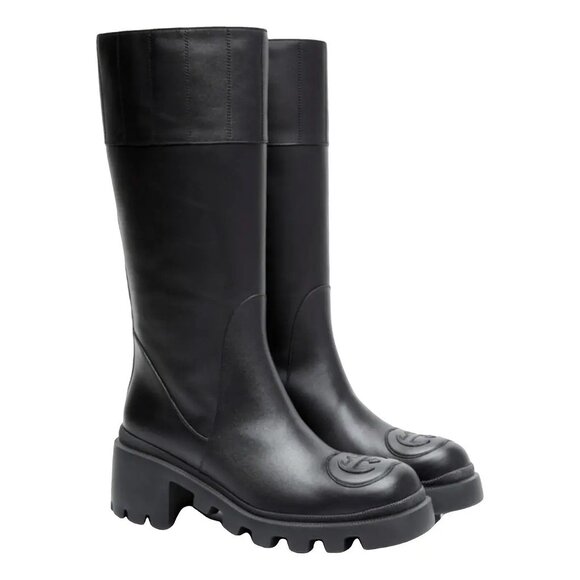 GUCCI Black high boots leather Interlocking G - Retail $1699 - Picture 1 of 10